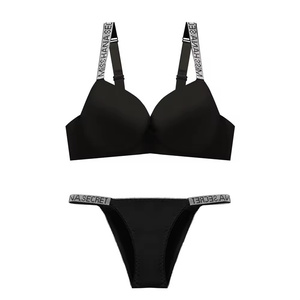 高品質パターンアンダーワイヤー下着クラシック腕立て伏せ胸ブラとパンティーナイティセット女性用ランジェリーセット - Product Image 1