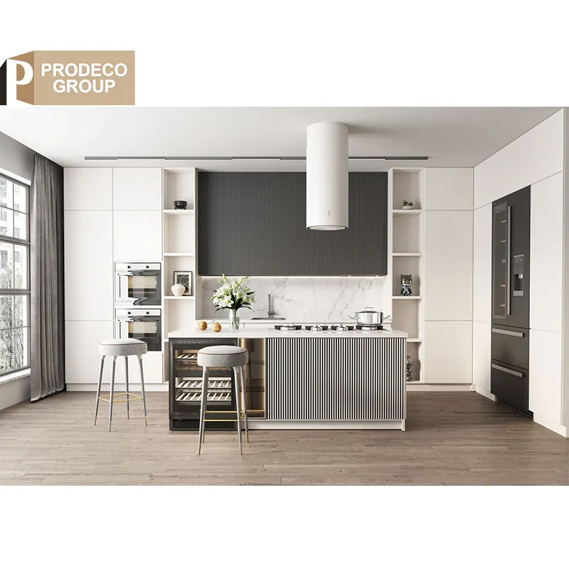 Prodeco Lacquer Modern Small Kitchen Gabinetes Precio Island Gabinetes Gabinete de cocina con Isla para proyecto