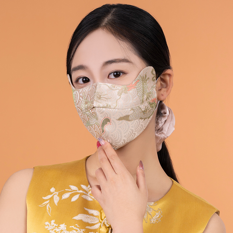100% Silk Song Brocade Mask - Cyan Dragon Power