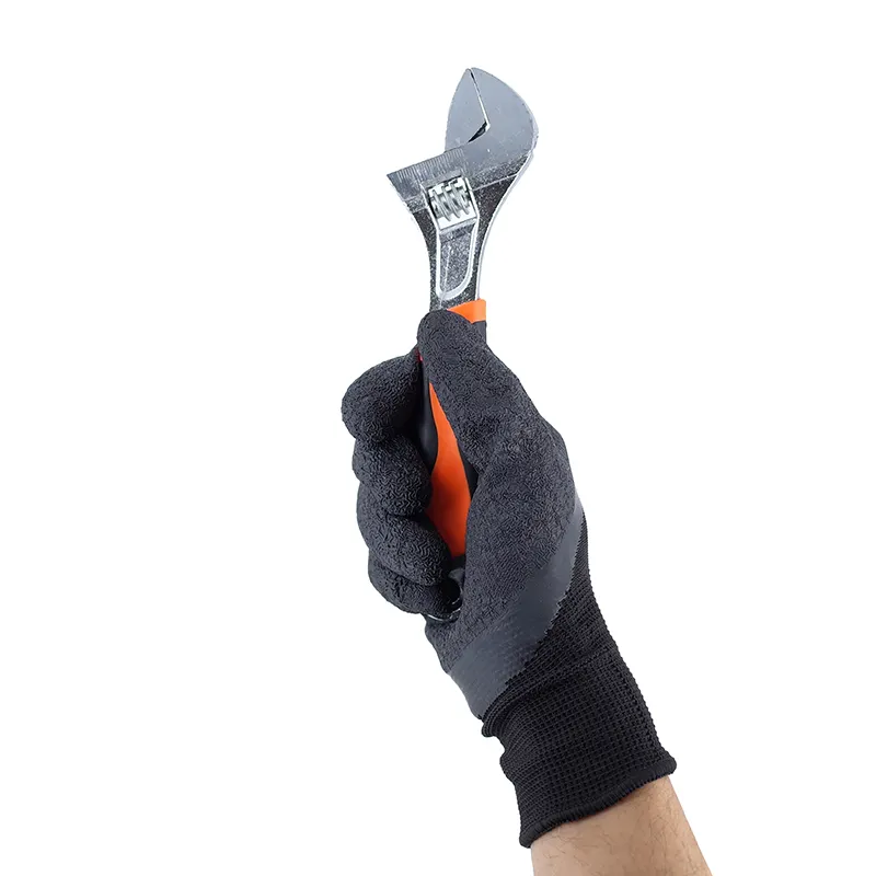 Fábrica 13G poliéster negro Acabado de látex negro Guantes de construcción Guantes de goma de látex de seguridad industrial