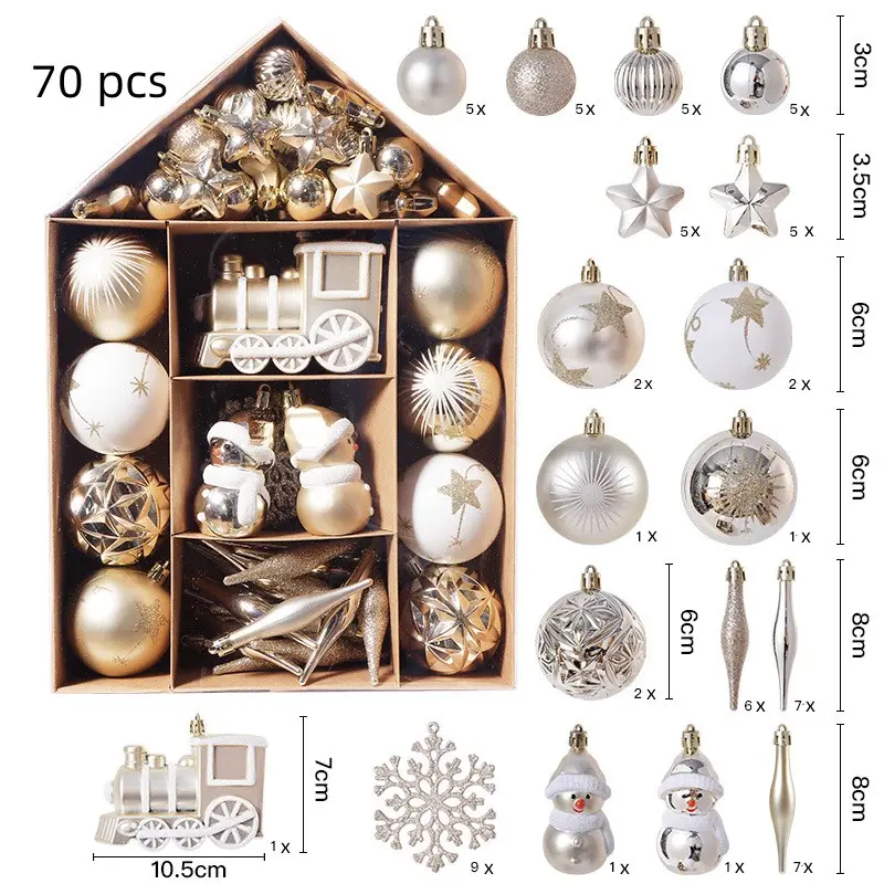 Adornos decorativos de plástico para árbol, bolas colgantes de Navidad de 6cm para Año Nuevo, 70 Uds.