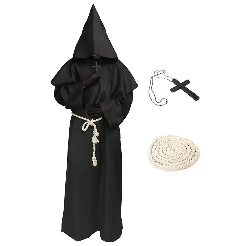 Disfraz de nuevo diseño con capucha para Halloween, Túnica de fraile Priest, Túnica Medieval de monje