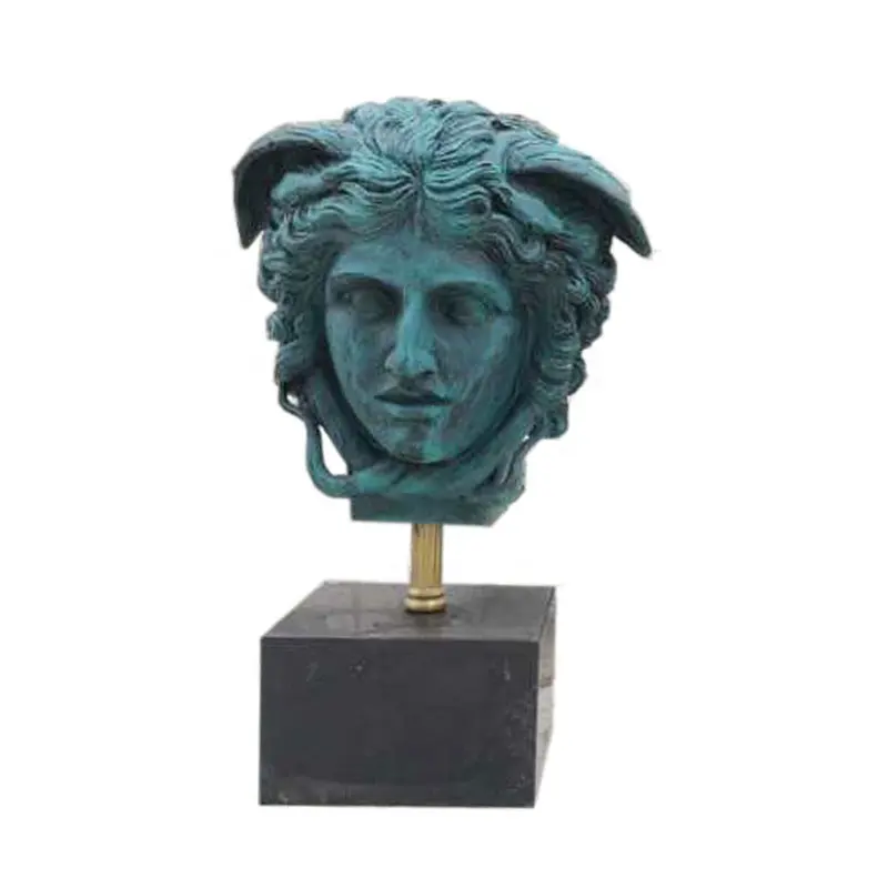 Mitologia greca Statua di Figura a Cera Persa Cast Bronzo Medusa Il Gorgon Testa Busto sulla Base di Statua