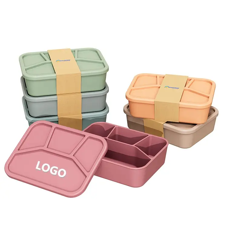 Eco Vriendelijke Picknick Draagbare 4 Compartimenten Lunchbox Kinderen School Lunch Box Voedsel Siliconen Bento Box Voor Volwassenen Kinderen