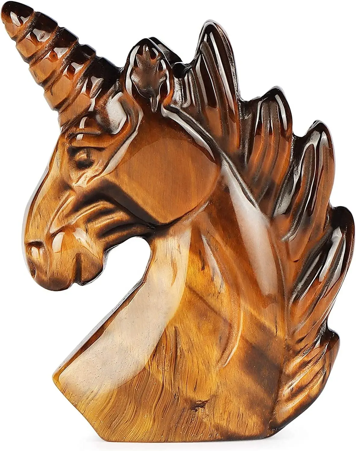 2" Yellow Tiger Eye Unicorn Figurines Hand Carved Unicorn Crystals Reiki Horse Statue for Office Room Decor Gift