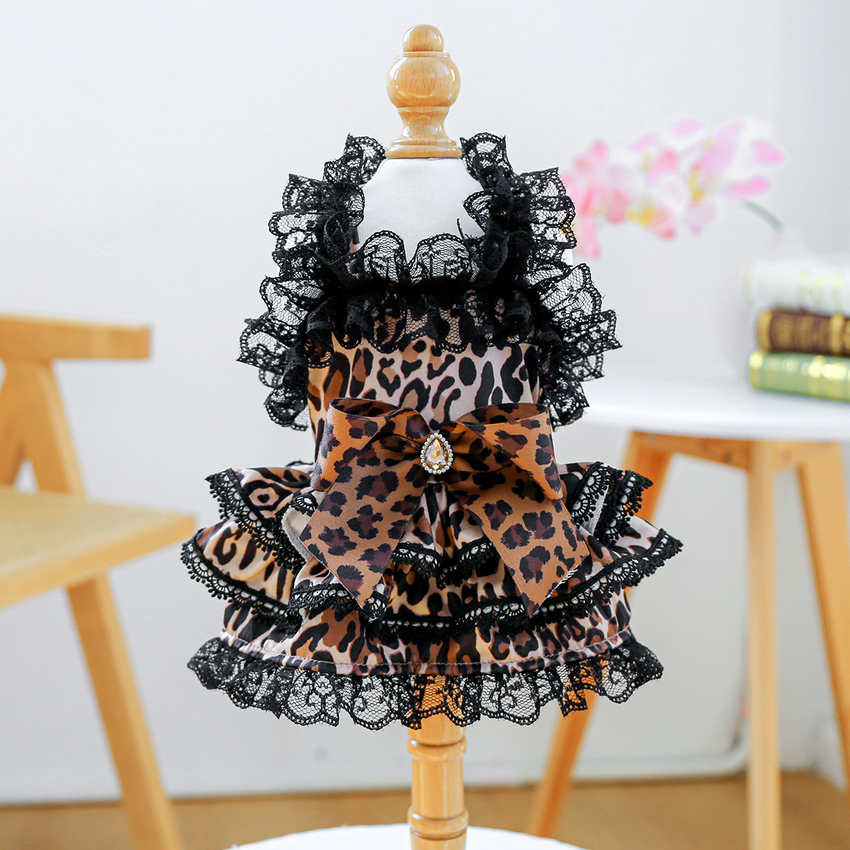 Leopard print lace dress