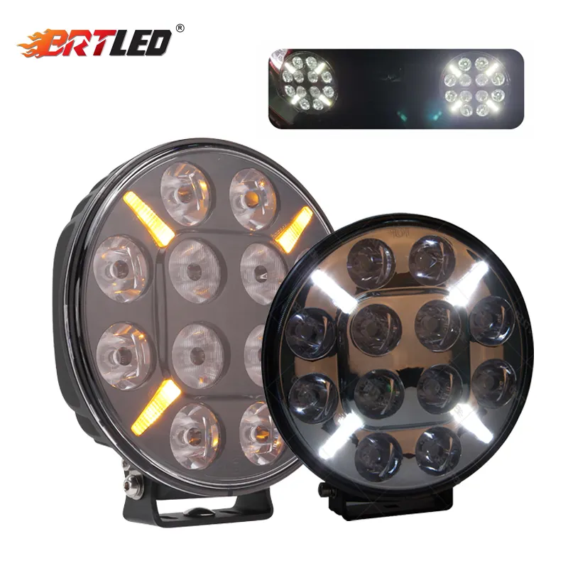 Toit supérieur rond DRL brouillard tout-terrain voiture lumière accessoires camion 9 pouces laser led conduite lumière 120W LED phares