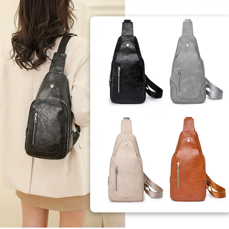 2024 Trendy Custom Sport PU Leather Crossbody Sling Chest Bag Travel Gym Sling Waist Bag for Women Men