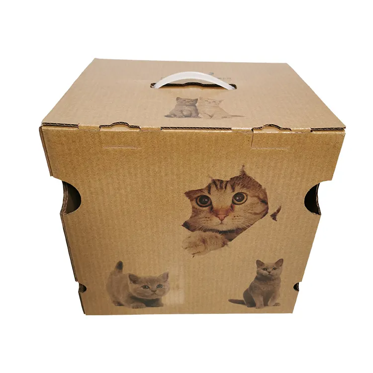 กล่องกระดาษลูกฟูกพับเก็บได้แข็งแรงบรรจุกล่องกระดาษ Pet แบบกำหนดเองกล่องกระดาษสีน้ำตาลสำหรับ Cat Carrier Express