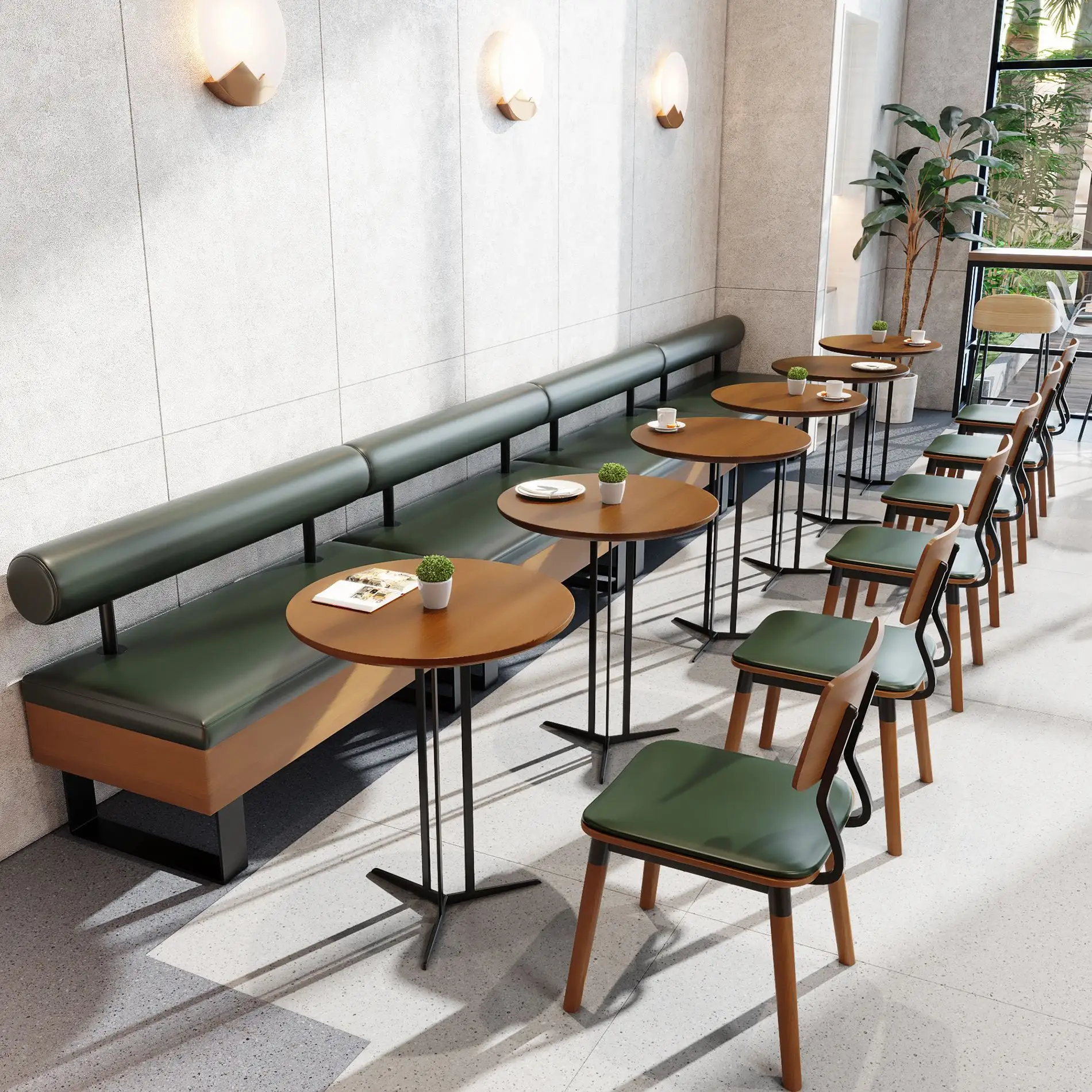 Mesa y sillas de madera para cafetería, muebles de suministro de comida rápida, sencilla, Retro
