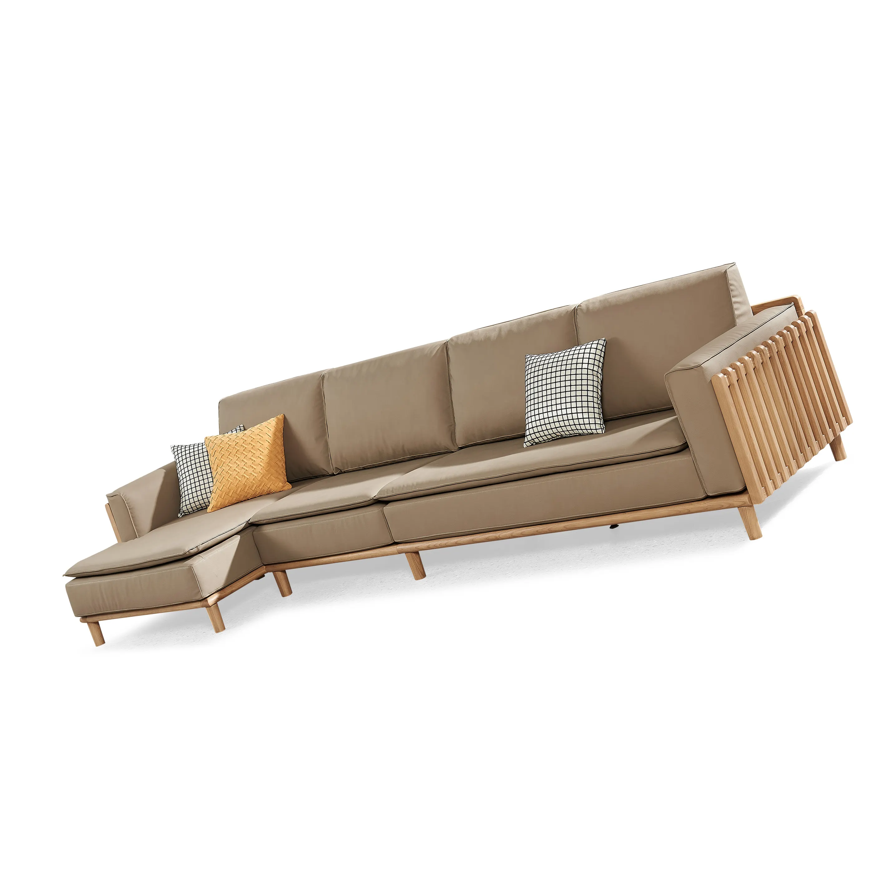 L-Form Massiv Eschenholz Rahmen Wohnzimmer Sofas mit Leder kissen Sitze einzigartige Zaun Armlehne Design Holz möbel Sets