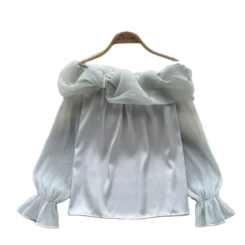 Clothes Wholesale Autumn Loose Super Fairies Ladies Shirt 2023 Sweet Long Sleeve Blouse Gentle One Shoulder Chiffon Lady Top
