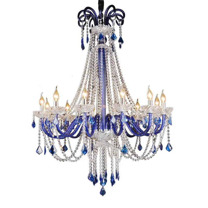 Candelabro de cristal azul de estilo europeo para sala de estar, lámpara de decoración para bar y cafetería, candelabro de lujo para pasillo, Iglesia