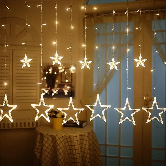 Китай поставщик теплый белый 12 больших звезд светодиодных гирлянд 3 м 138 светодиодов занавес свет для рождественские украшения домашнего освещения