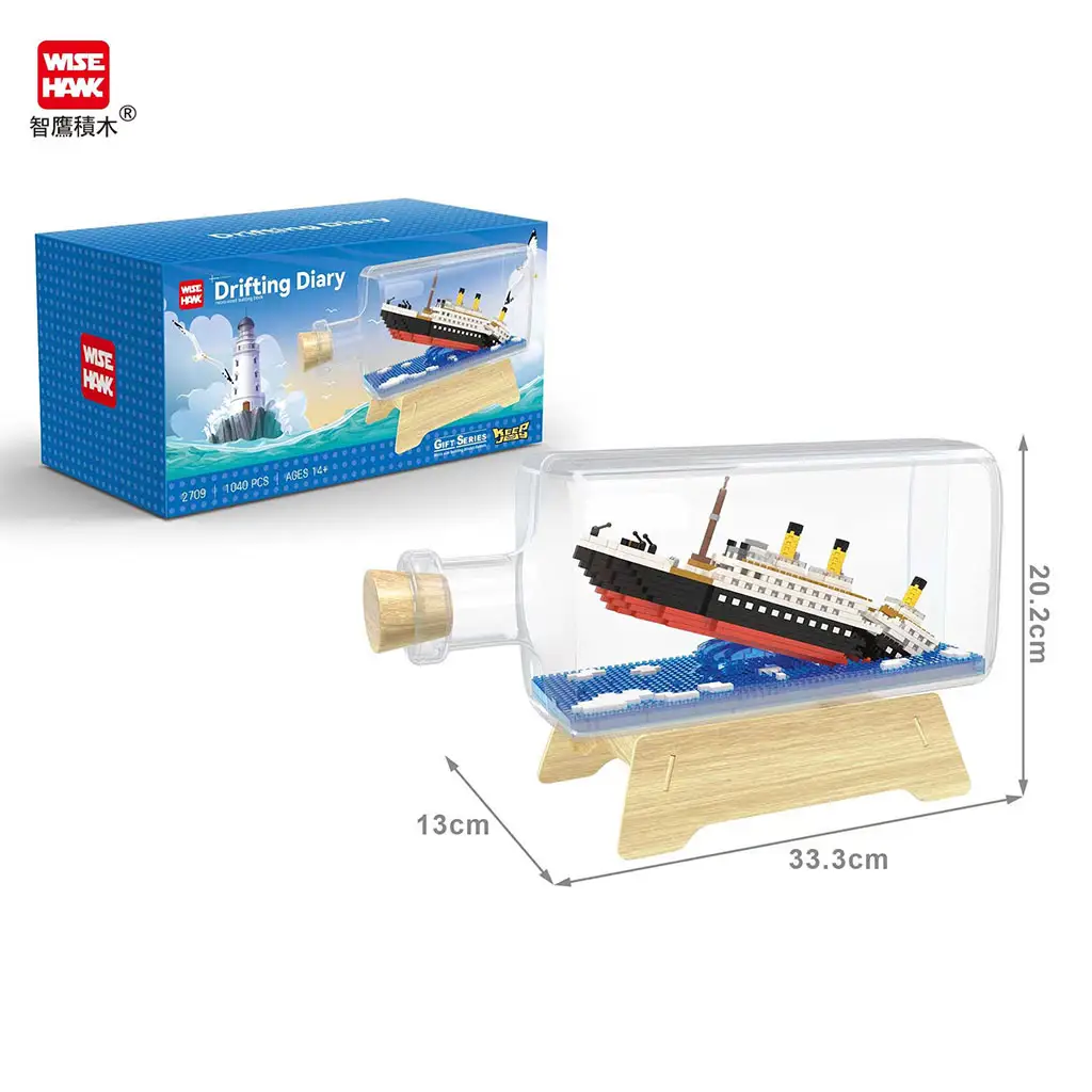 Blocs de construction en plastique pour enfants, accessoires de mode, bouteille à la dérive, jeu en forme de diamant, expédition Titanic, mini bloc, pour les petits, pièces