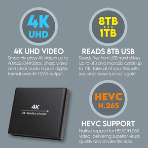 USBドライブおよびMicroSDカード用の4KウルトラHDデジタルメディアプレーヤー、デジタルサイネージ、H.265/HEVC H.264/AVC MP4 MKVビデオMP3ミュージック - Product Image 3