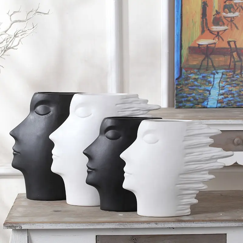 家庭やオフィスの装飾のための花の装飾のためのセラミック3Dフェイスパーティーデコレーションアートワークフェイス花瓶