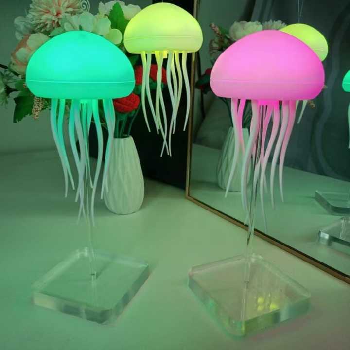 2024 Table  Jellyfish Lamp Aurora Mood LED Light Dynamic Moving Legs  Rechargeable Voice Touch Contr