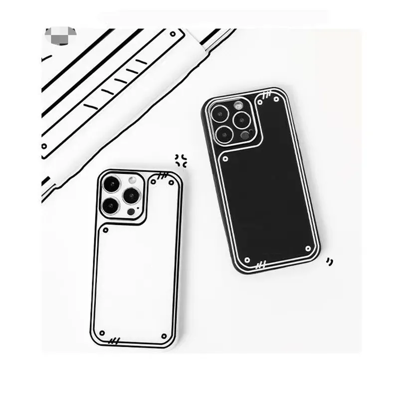 For iPhone 14 Pro Max Creative Frosted Case Two-dimensional Line Comic For iPhone 15 Pro Max 13 12 11 XR XS TPU Cover