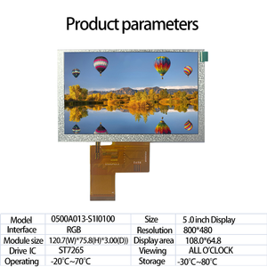 Suministro directo de fábrica Pantalla LCD de 5 pulgadas Pantalla LCD de 5 pulgadas 800*480 RGB TFT IPS Pantalla de visualización del módulo LCD - Product Image 3