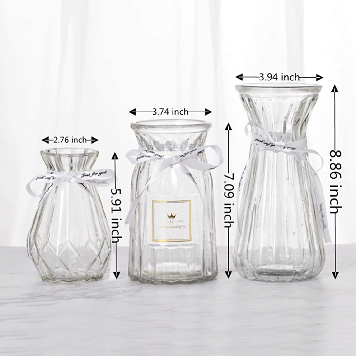 Modern Simple Style Handmade Lead Free Crystal Factory Price Transparent Glass Vases Set of 3 Size for Home Living Room