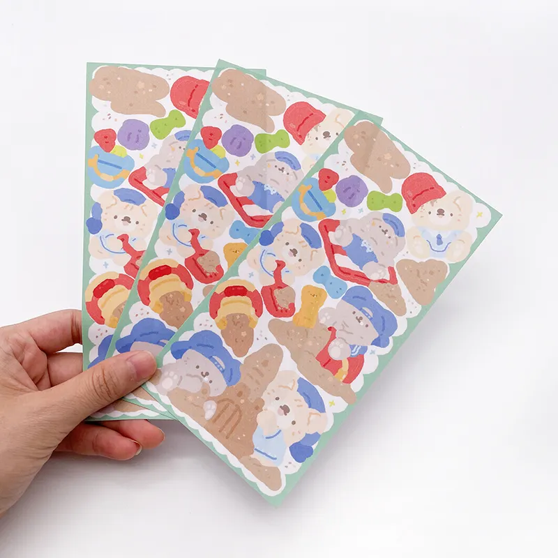Waterproof Decorative Korean Cute Kawaii Bear Stickers Custom Cartoon Kiss Cut Stickers Sheets With Tranpsanret Liner