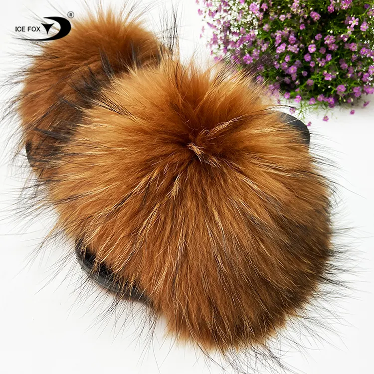 Verified Vendors Brown Natural Color Slides With Fur