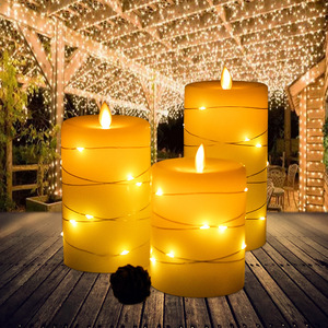 Juego de 3 uds de baile oscilante, juego real sin llama, temporizador de marfil, decoración remota del hogar, cera LED con luces de cadena, velas de Pilar - Product Image 5