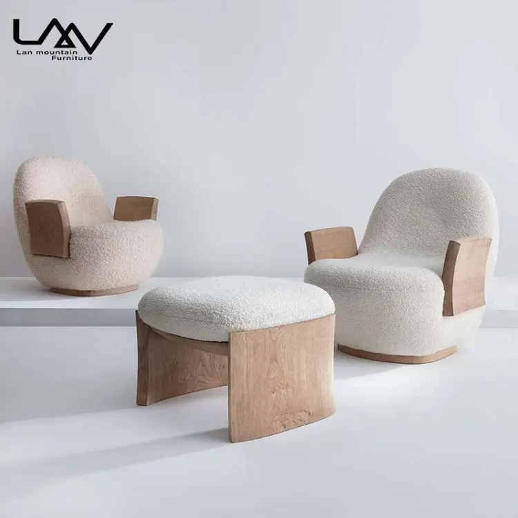 Fauteuil simple confortable en tissu laine d'agneau, mobilier de salon, hôtel, de loisirs, design moderne, livraison gratuite