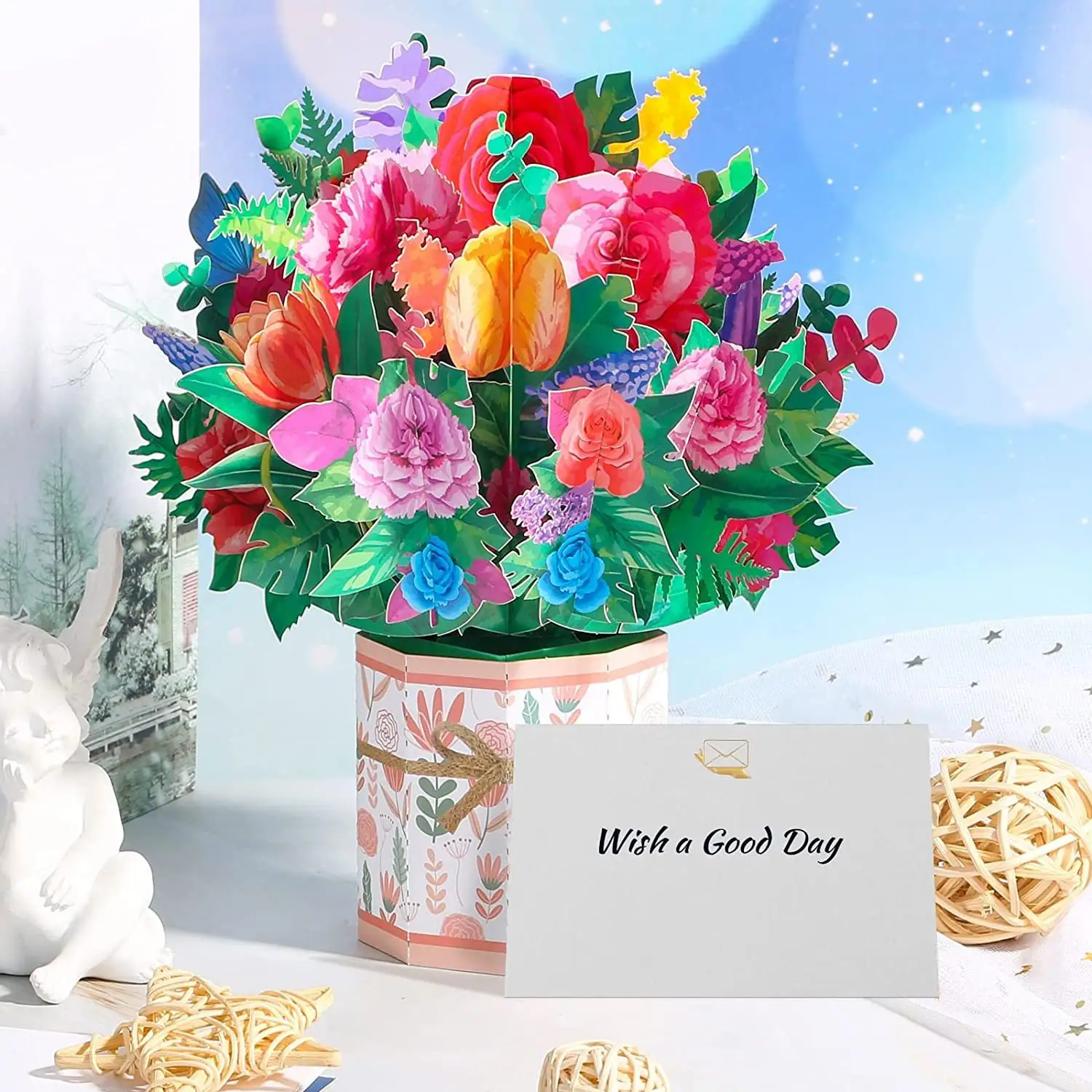 Personalizzato festa della mamma festa dell'insegnante 3D fatto a mano pop-up carta bouquet di fiori artificiali decorazione della tavola biglietto di auguri