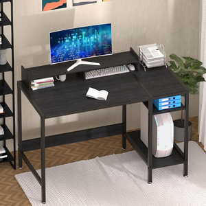 Escritorio de ordenador negro madera precio competitivo buena calidad con estantes y 2 cajones mesa de ordenador multifuncional esquina