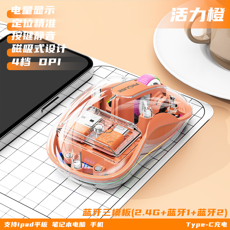 ตัวรับสัญญาณคู่ Bluetooth USB Type-C ไร้สาย สีส้มสดใส