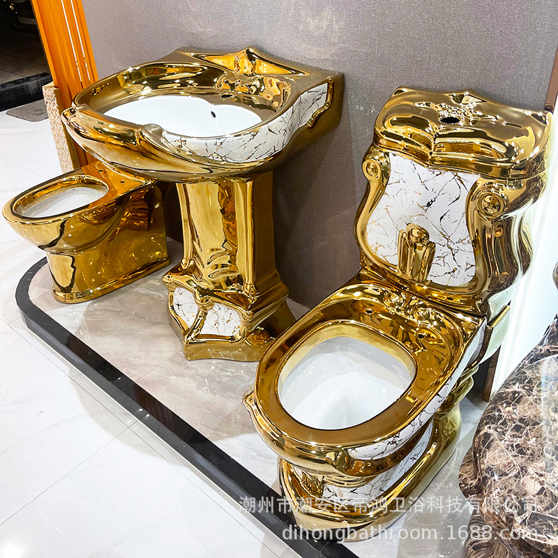 3 full set of toilet column basin (electric pattern gold)