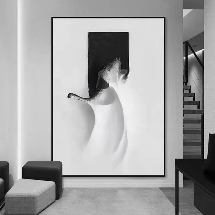 Pintura decorativa y fábrica de Ruicheng Simple, gran oferta, tamaño personalizado, diseño moderno, lienzo abstracto impreso en blanco y negro