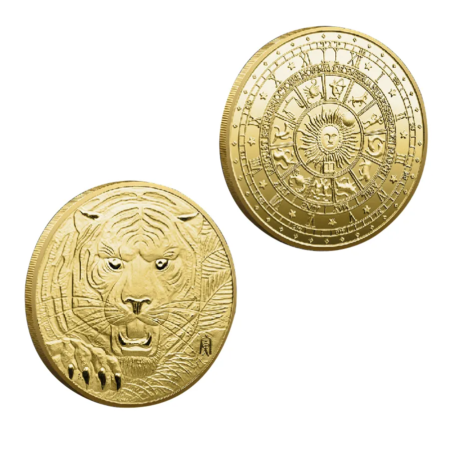 Moedas de ouro colecionáveis por atacado, moedas de ouro personalizadas de metal não magnético comemorativas 24k