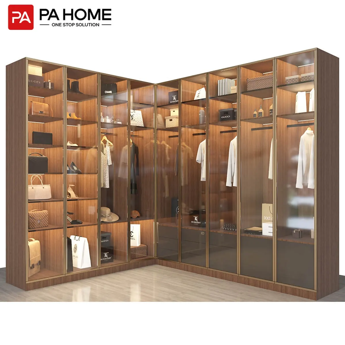 PA lujo personalizar dormitorio almacenamiento almirah diseño imágenes vidrio construido en armario