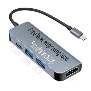 4合1多端口C型集线器USB3.0高清电视4K30hz PD87W多功能转换器分离器USB C集线器适配器，适用于笔记本电脑和电话 - Product Image 1