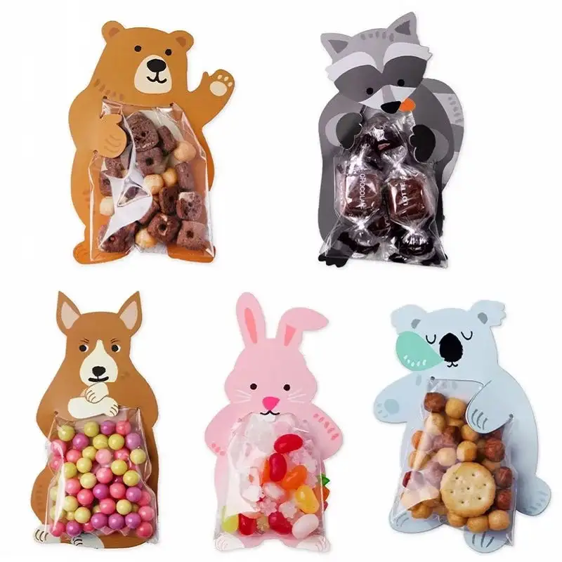 10 pçs/lote Sacos Do Presente Sacos de Doces de Festa de Aniversário Do Chuveiro de Bebê Animal Bonito Sacos de Biscoito Caixa de Doces Urso Cartões Populares Coelho