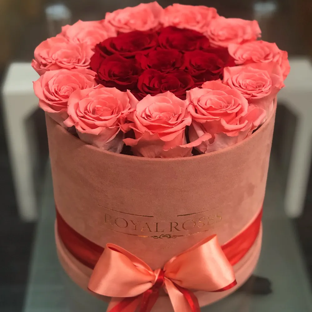 Lujo nuevo diseño personalizado Navidad Día de San Valentín terciopelo redondo ramo de rosas caja de embalaje de flores para arreglo de flores de boda