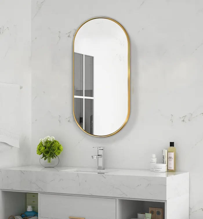 आधुनिक सजावट अनुकूलित आकार आकार फांसी एल्यूमीनियम धातु फ्रेम दीवार बाथरूम दर्पण