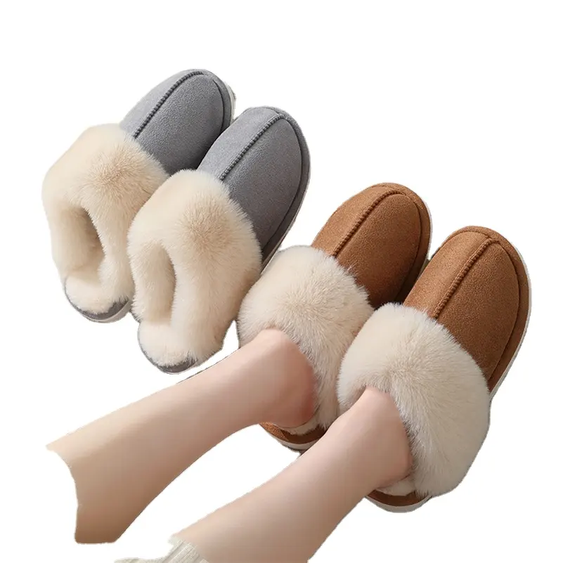 Chinelos De Pele De Luxo Casa Homens Mulheres Inverno Quente Quarto De Pelúcia Não-slip Casais Sapatos Sandálias Indoor Furry Slides