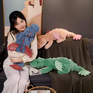 批发定制毛绒蓝绿色粉色迪诺长枕毛绒婴儿玩具PP填充儿童礼品