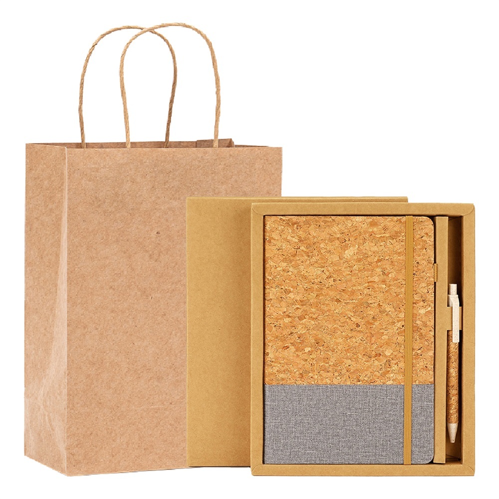 Ensemble de papeterie carnet en paille de blé écologique avec stylo personnalisé