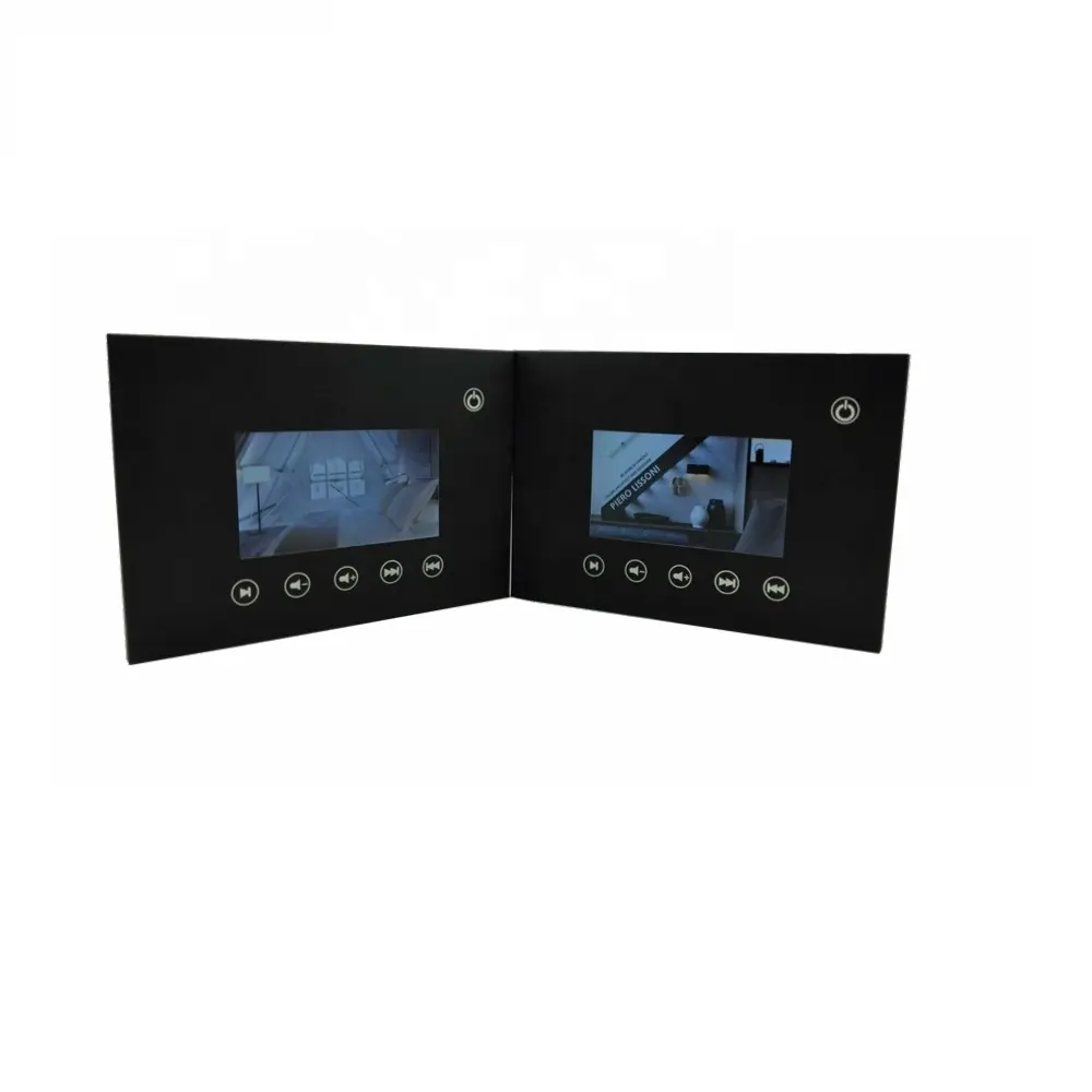 Tarjetas de vídeo LCD, folletos de vídeo negro, alta calidad de impresión, 5 pulgadas, A5, tarjeta de felicitación, gran oferta