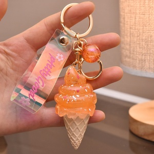 Wholesale Flash Led Cute Key Chain Llaveros Key Holder Bag Pendant <strong>Porte</strong> <strong>Cle</strong> Keyring Gift Resin Ice Cream Key Chains