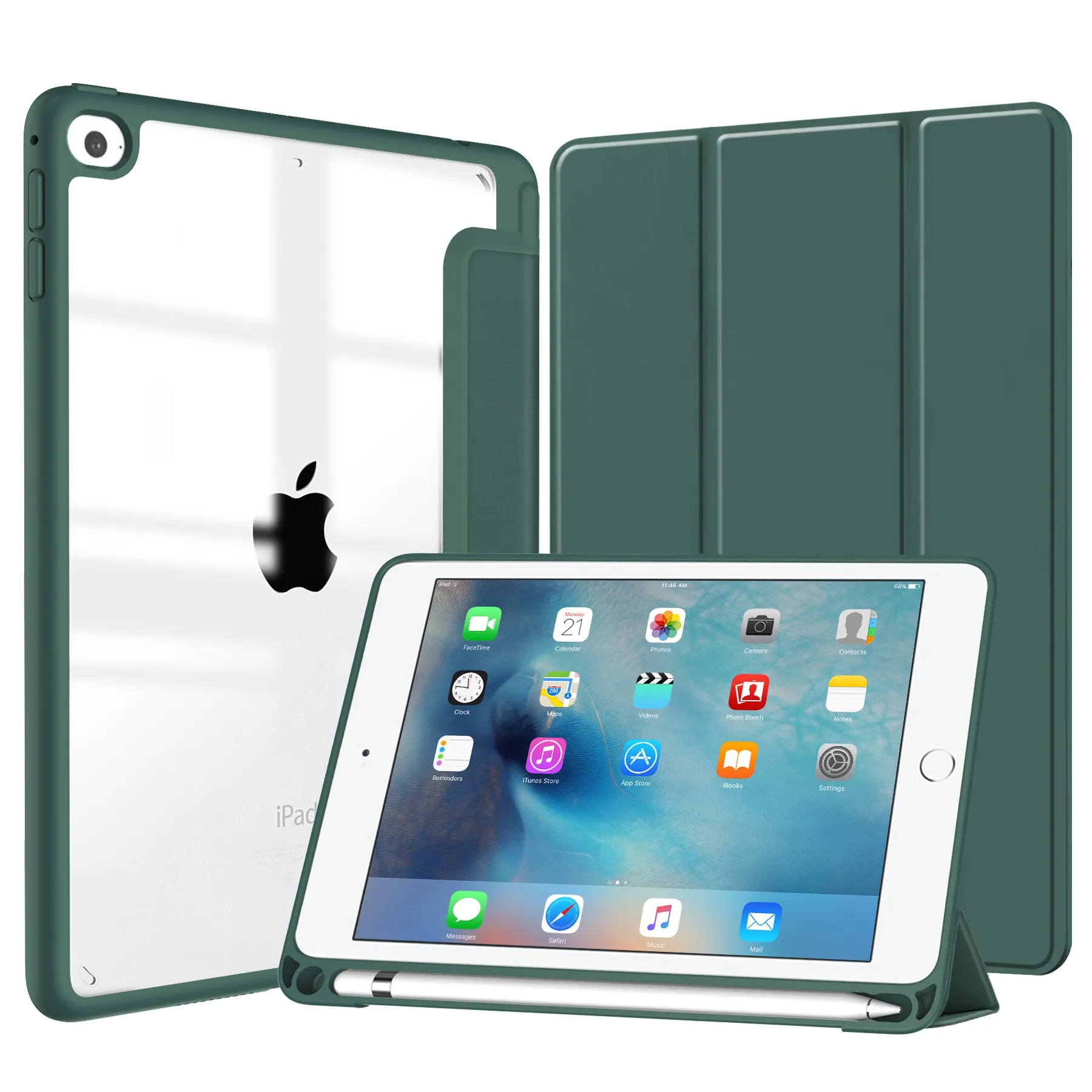 Customizable Design Pu Leather Transparent Pc Back Cover Case For Apple Ipad Mini 4/5 Case 2019 With Pencil Holder