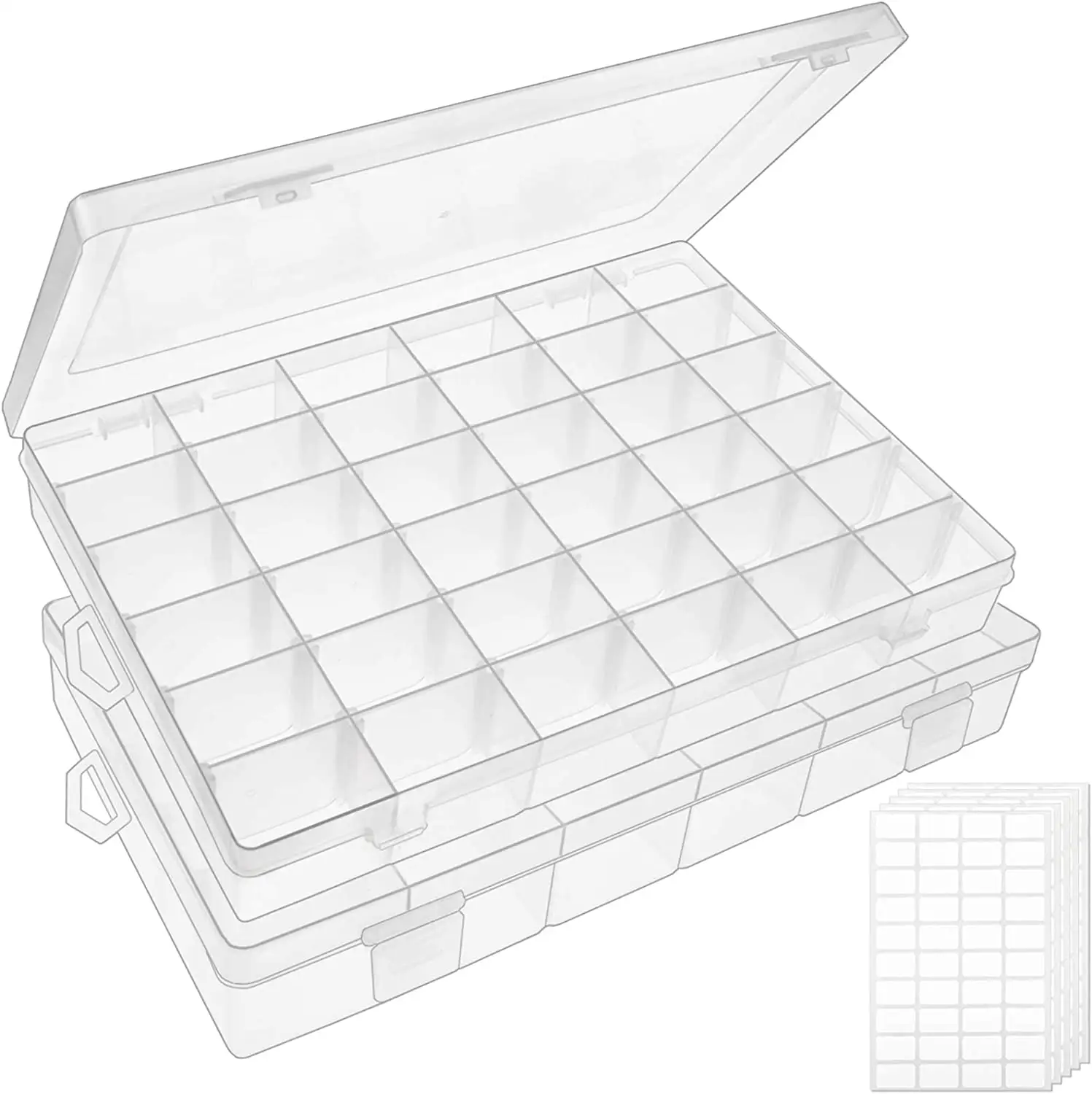 Caja de almacenamiento de joyería transparente, compartimentos de plástico duro pp, 36 rejillas, alta calidad