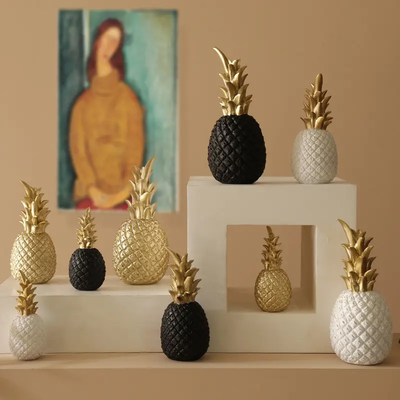 Adornos de piña chapados en oro real, decoración Vintage de cerámica China para el hogar