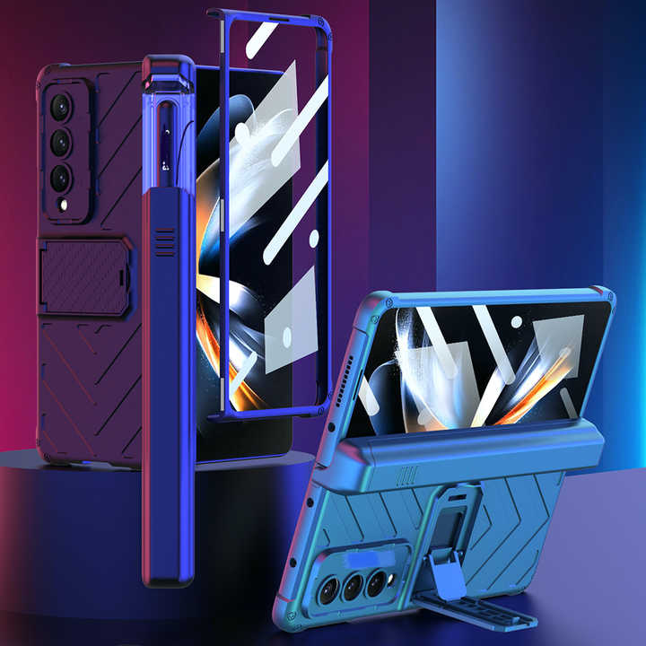 2022 Magnetic Hinge Pen Slot HD Tempered Film PC Phone Case for Samsung Galaxy Z Fold 4 Fold 3 5G with Bracelet