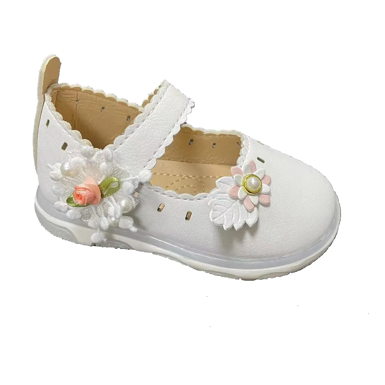 봄/여름 여자 PU 구멍 샌들 핑크 발목 스트랩 어린이 플랫 드레스 신발